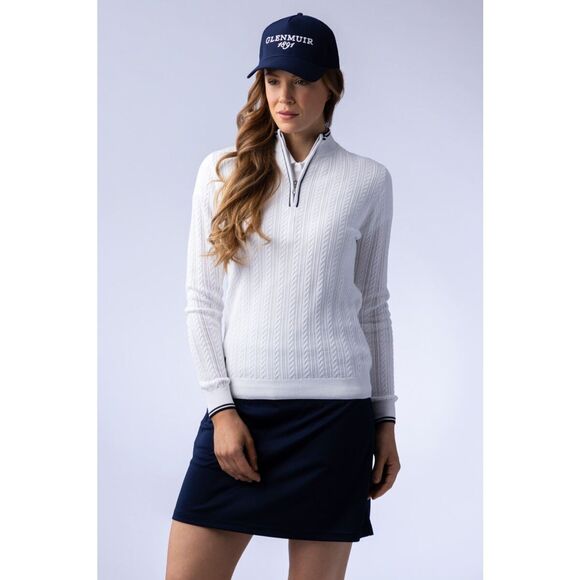 Glenmuir 3/4 Zip White Navy Contrast Tipping Cotton Knit Golf Unisex Sweater NWT - Picture 2 of 10
